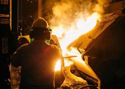 Molten metal poured into casting mold at Taylor & Fenn in Windsor, Connecticut.